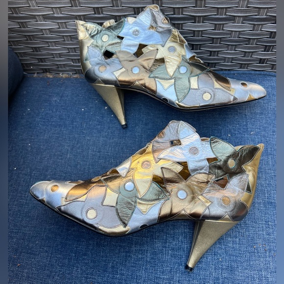 ZALO Vintage Patchwork Metallic Floral Cutout Booties Gold Silver Pewter 9M